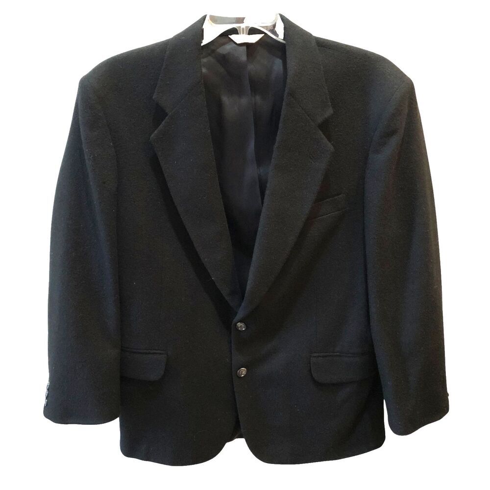 Hunt Valley Men Size 44R Black 100% Camel Hair 2 Button Blazer Jacket Sport Coat